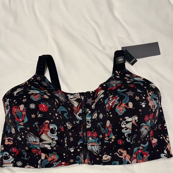 NWT Torrid Active High Impact Wireless Zip Front Tattoo Print Sports Bra 42DD - Picture 1 of 5